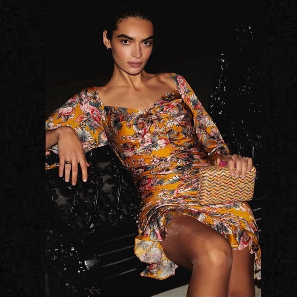 Anthropologie Ranna‎ Gill Ruched Floral Mini Dress NEW Size Small